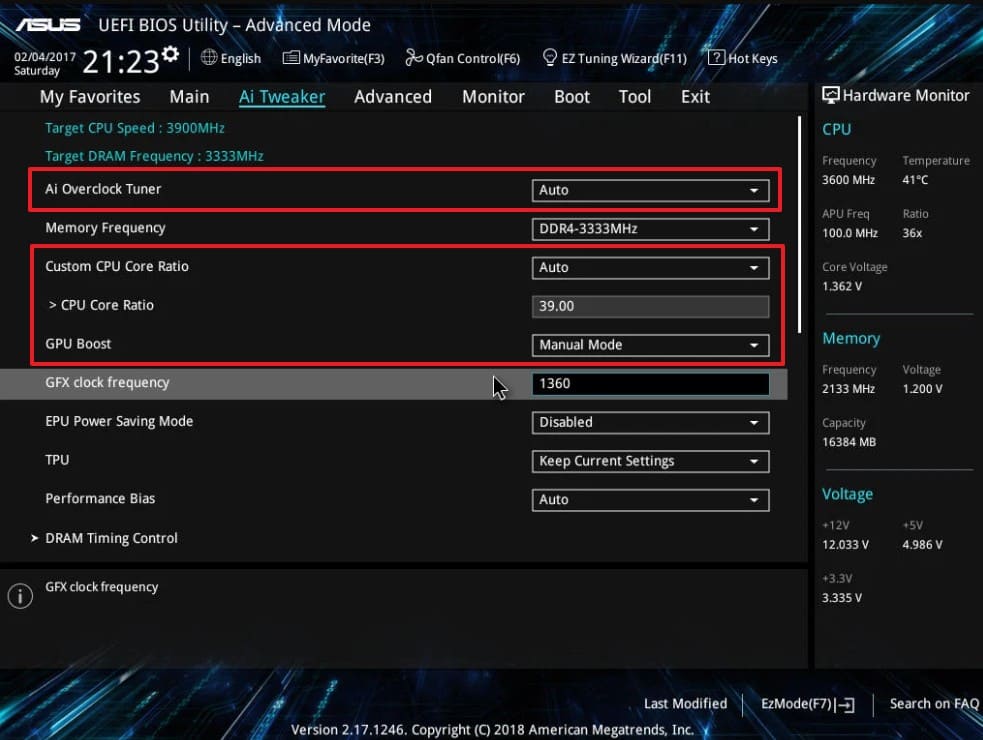 disable overlocking in bios