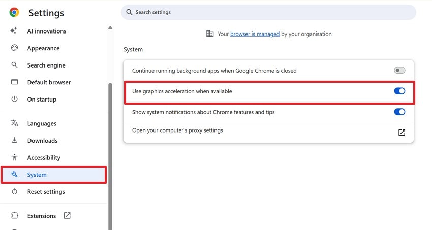 disable browser hardware accelaration