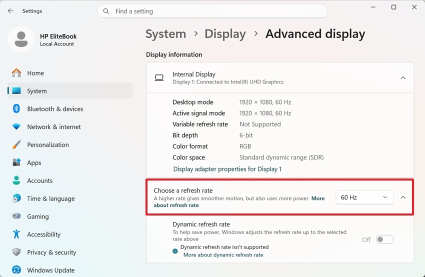 choose a refresh rate