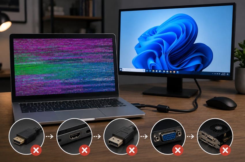 check monitor cable and adapter