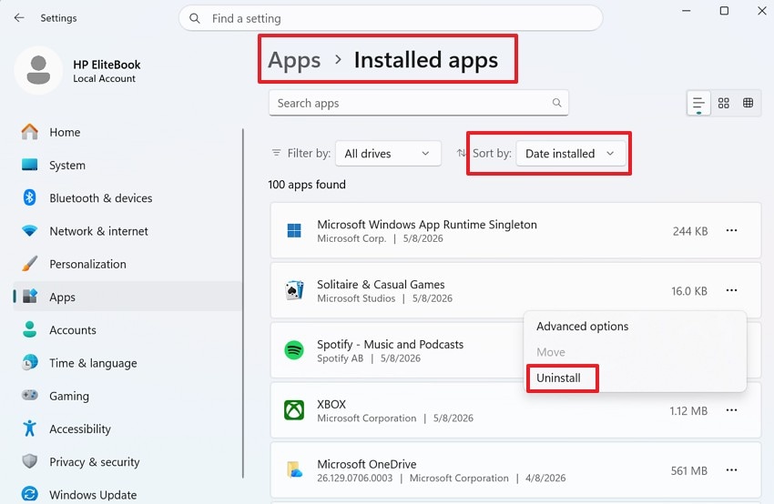 uninstall the recent updates