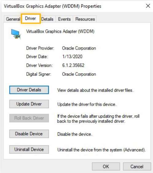 note graphic card driver properties