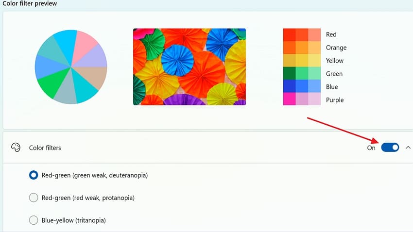 turn off color filters windows
