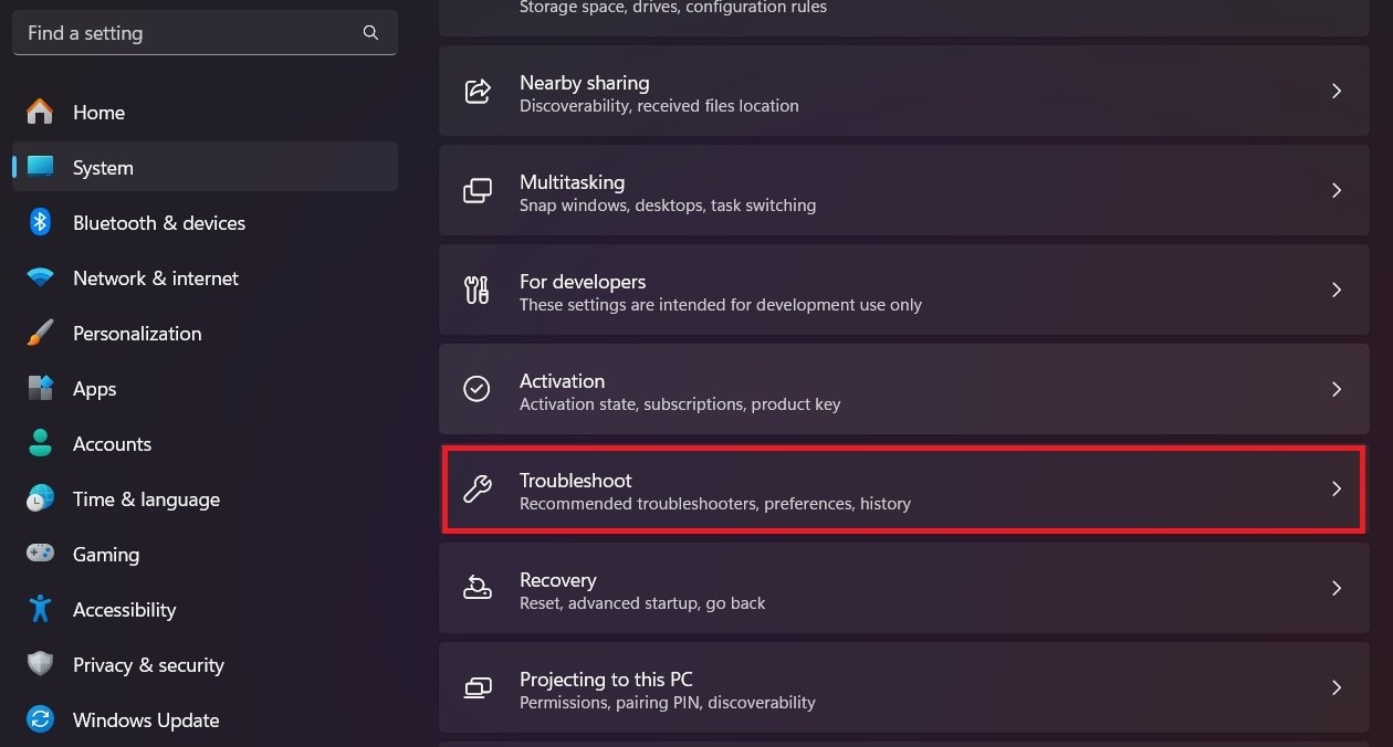troubleshoot settings