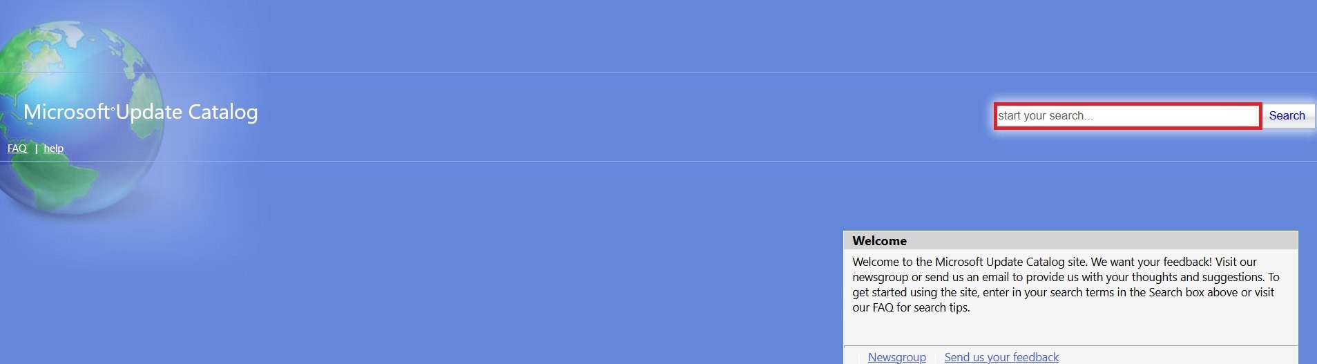 microsoft update catalog site search bar