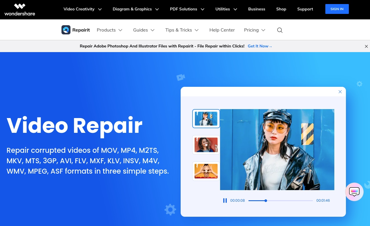 el sitio web oficial de Wondershare Repairit es