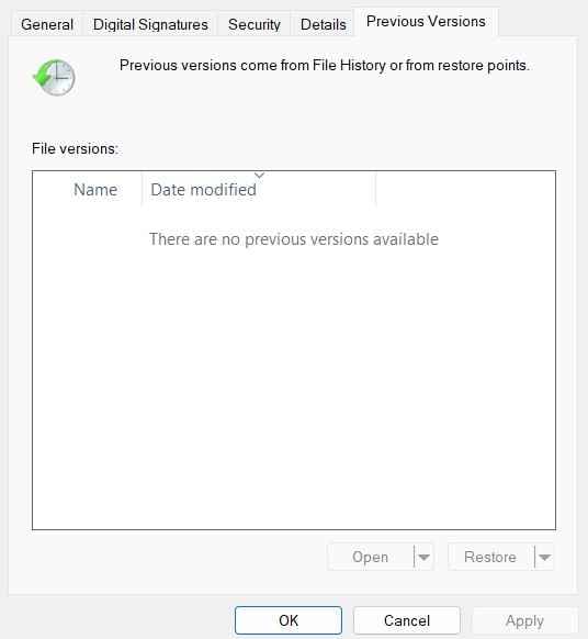 restore previous versions