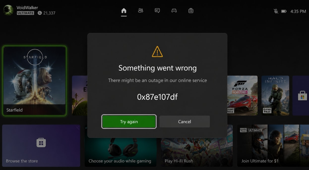 xbox 0x87e107df