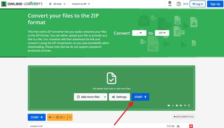 start conversion using onlineconvert