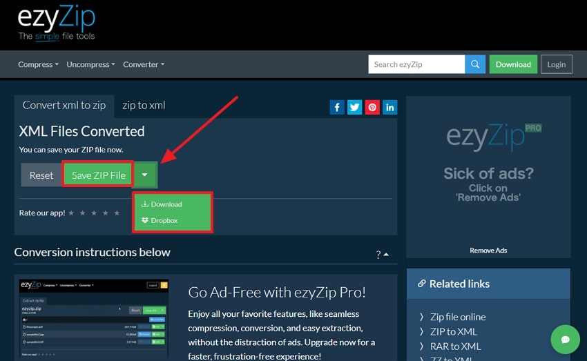 save zip file from ezyzip converter
