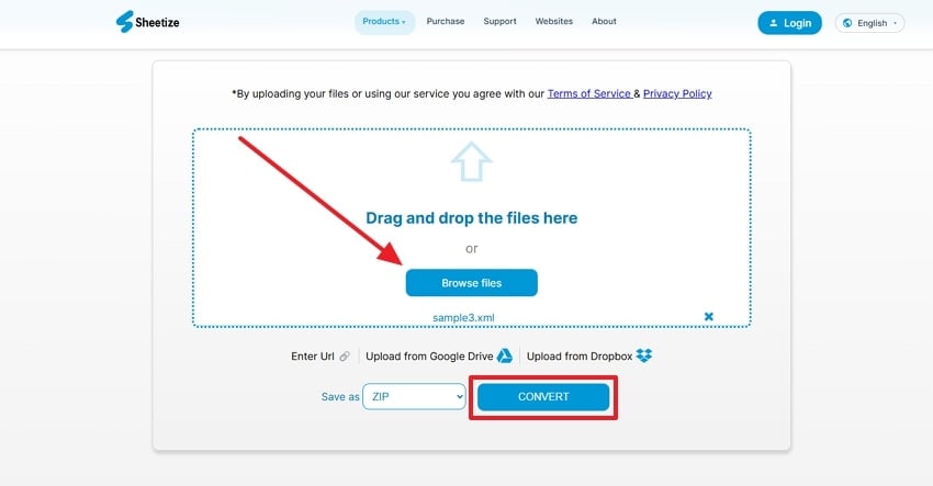 browse file and click convert