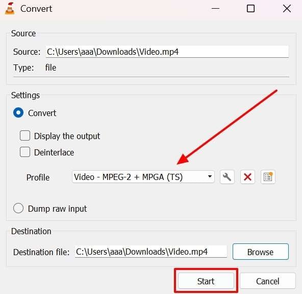 browse profile and click start