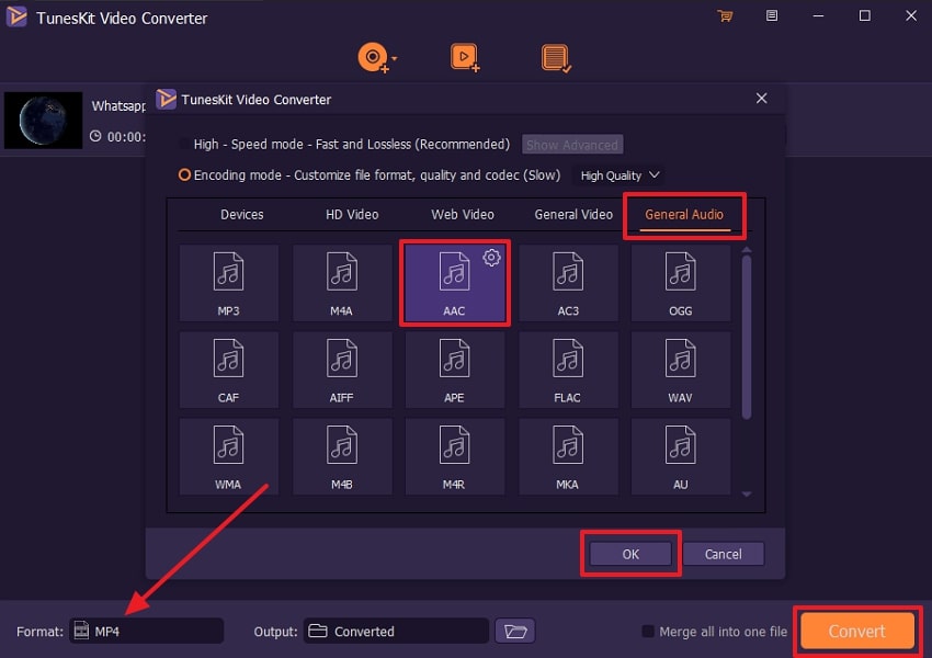 continue format selection and press convert