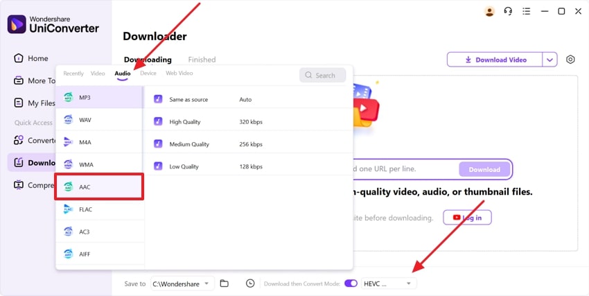 choose format and convert