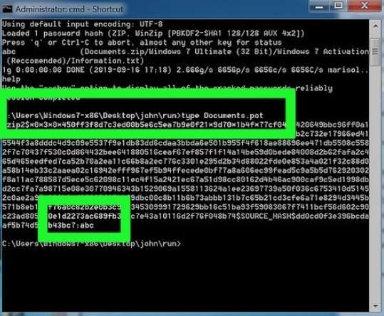 cracked zip password in cmd