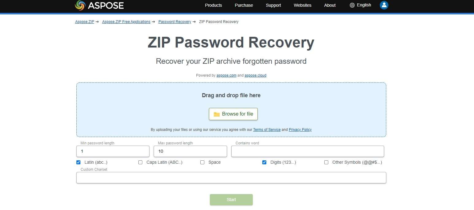 aspose products zip password recovery