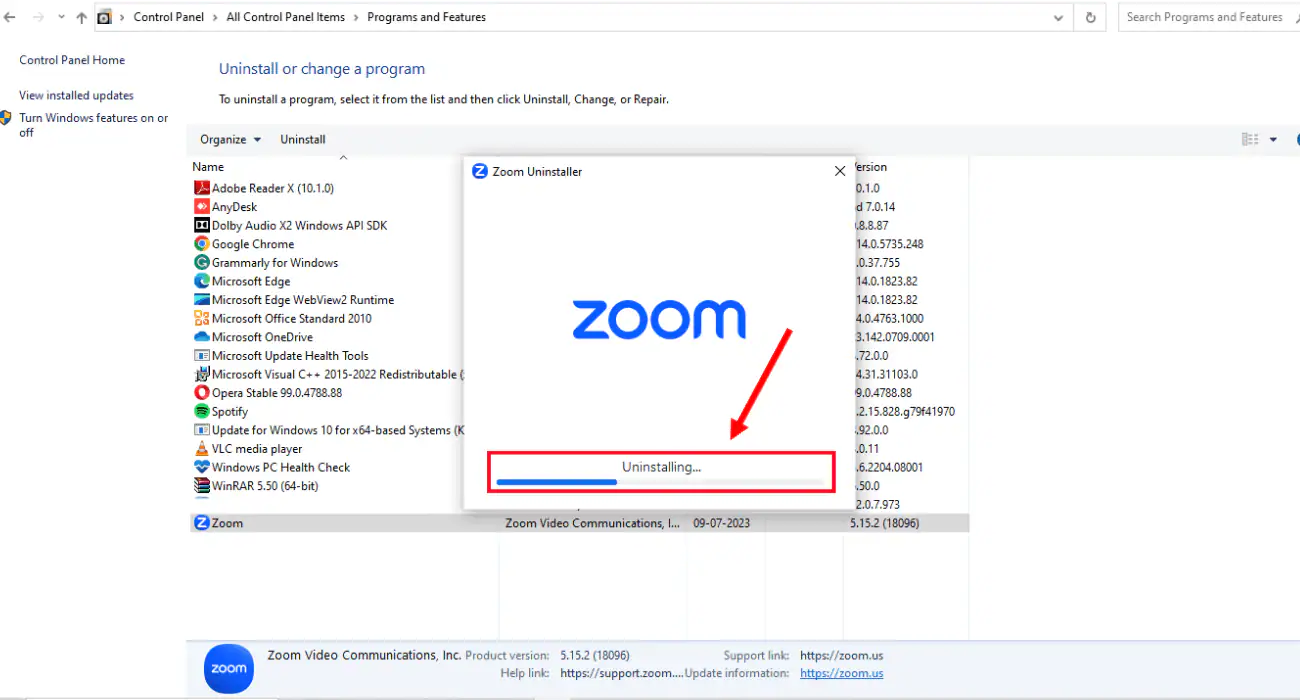 uninstall zoom windows 