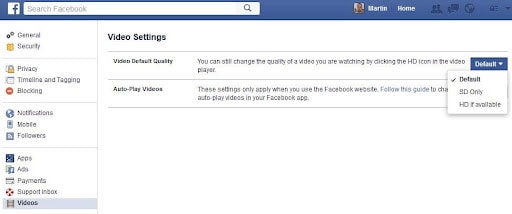 facebook video settings
