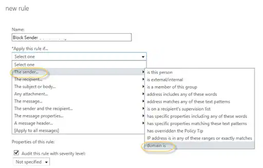 Check Exchange Sender Rules