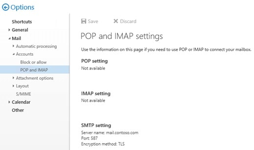 Exchange SMTP POP IMAP Settings