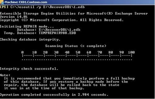 Eseutil Repairing EDB Files