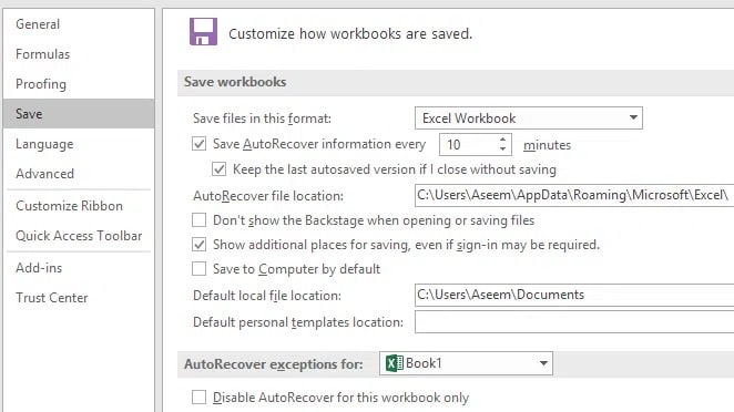  Finding AutoRecover Option