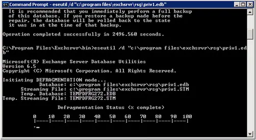 ESEUTIL Repairing of Database