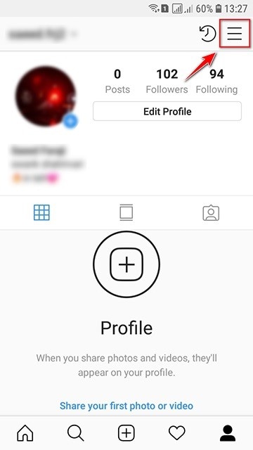Click on the three bar in Instagram