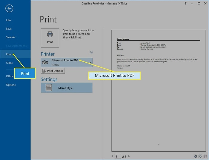 Outlook 이메일을 PDF로 다운로드