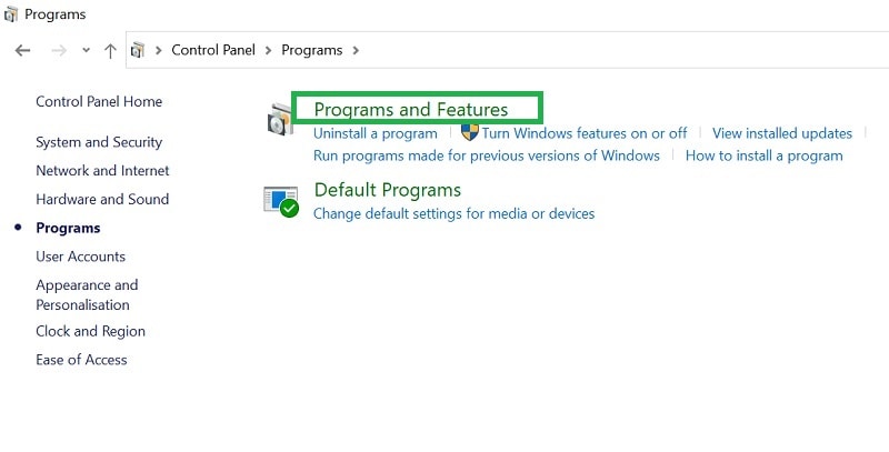 Windows Programs and Features