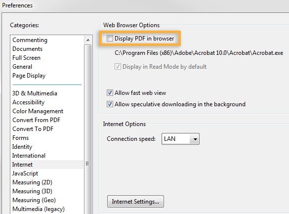 Adobe Acrobat Display PDF in Browser