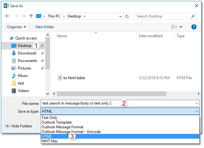 Save EML as HTML on Outlook