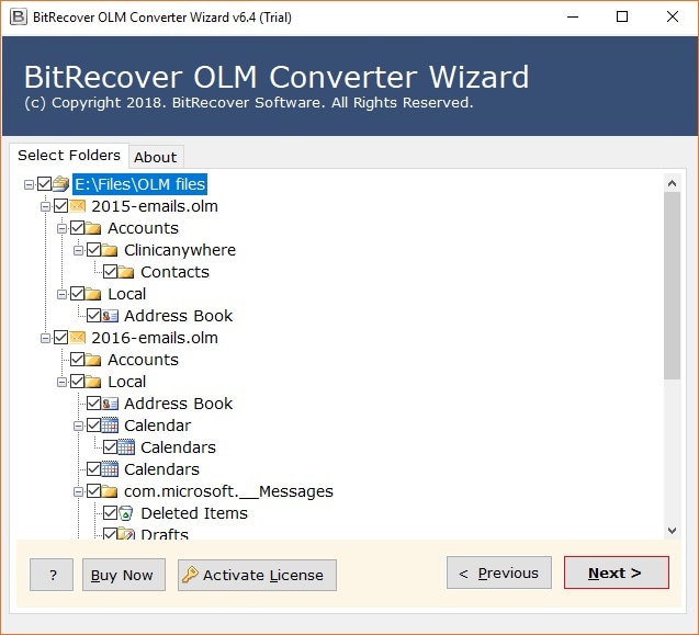 Archivos OLM cargados en BitRecover