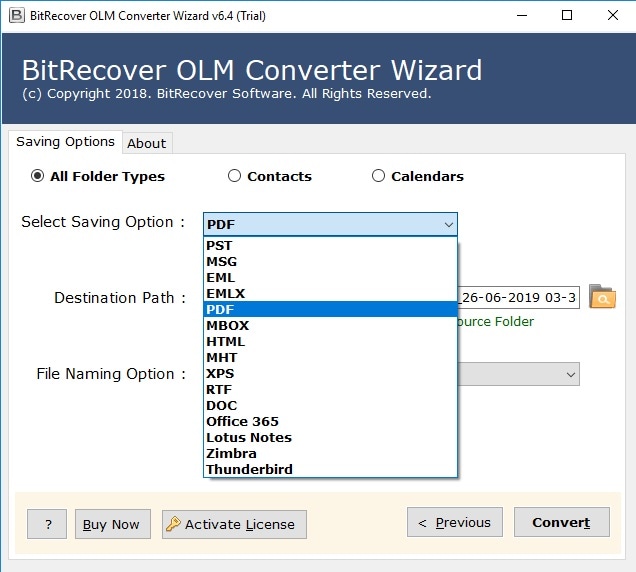 BitRecover OLM para conversão de PDF