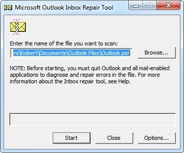 ejecutar la reparación de Windows Outlook