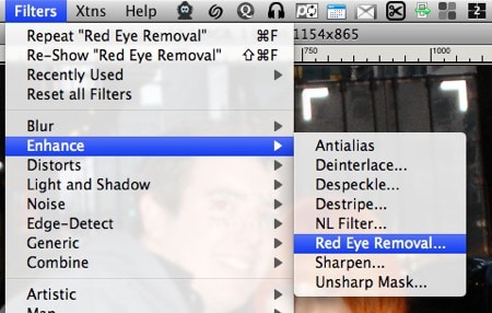 choose the red eye removal tool