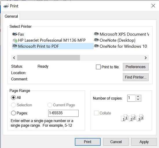 WordPad Print as PDF