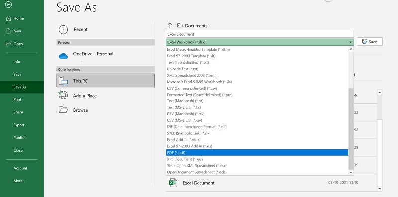 Salvar XLS como PDF no Windows