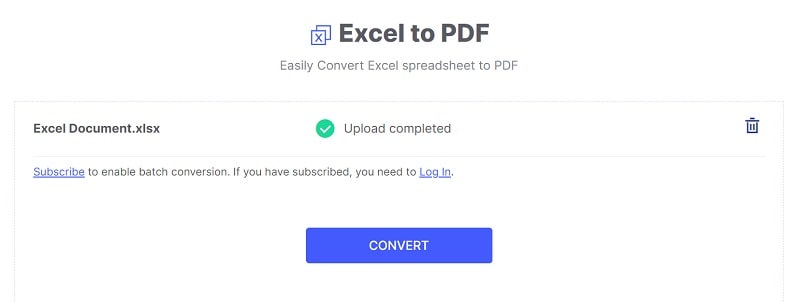 HiPDF Excel to PDF Convert a File