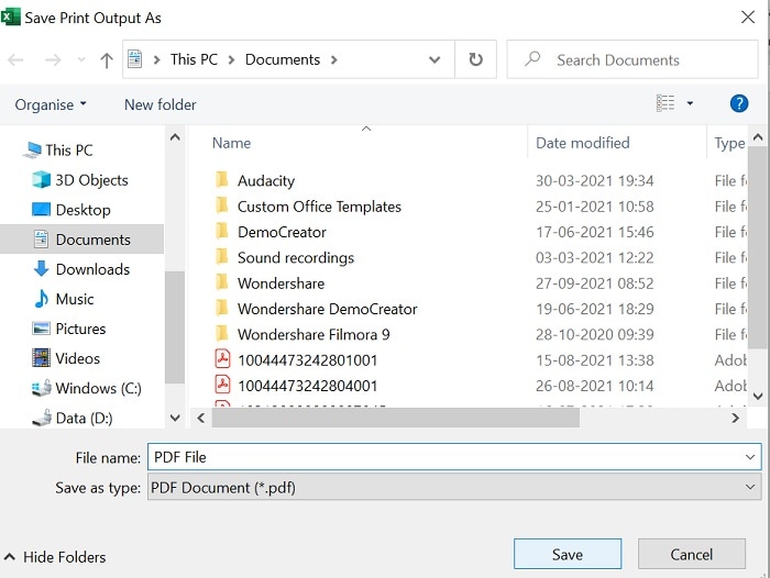 Impresión de MS Excel como PDF