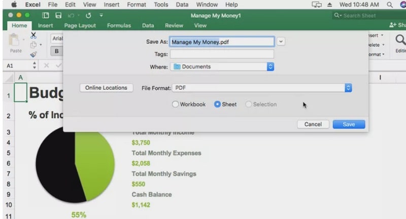 Salva Excel in PDF su Mac