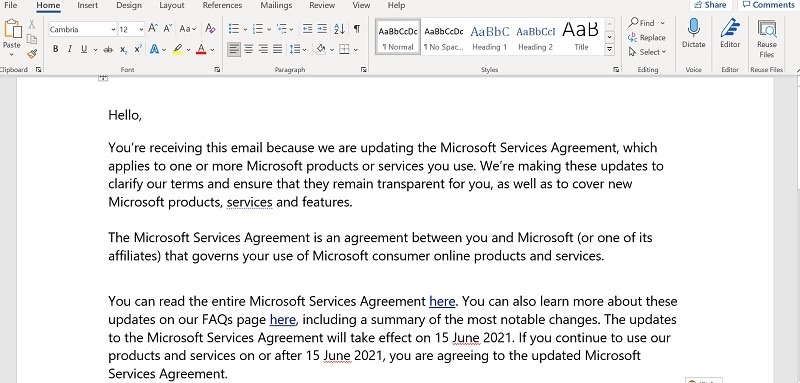 Paste Outlook Email Content on Word