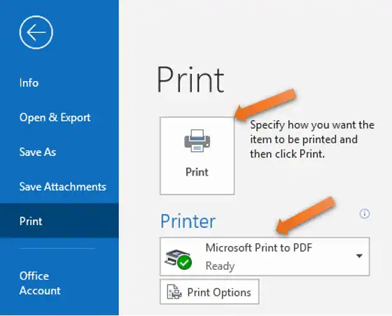 MS Outlook Imprimer au format PDF