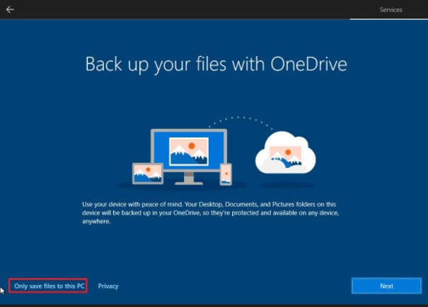 OneDrive backup screen