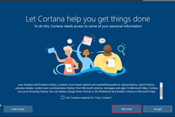 Cortana AI assistant screen
