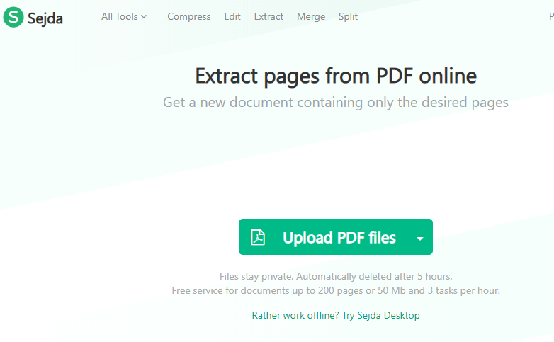 upload the pdf file in seja pdf extractor