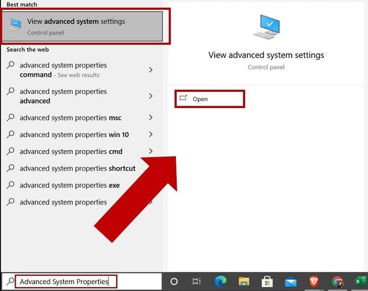 advanced system settings to fix windows 11 thumbnails not showing