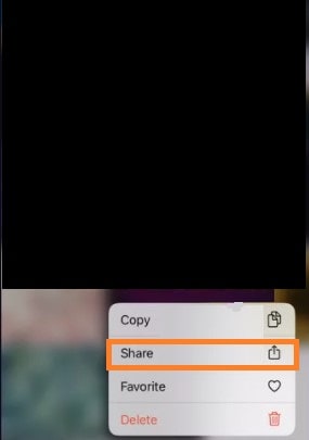 access the share option from the photos app