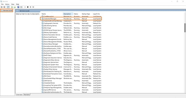 option du gestionnaire d'informations d'identification en double-clic