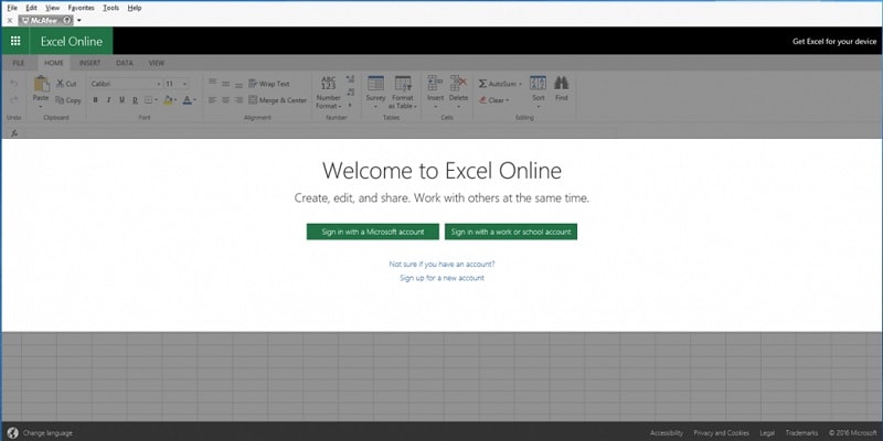 ms excel online tool